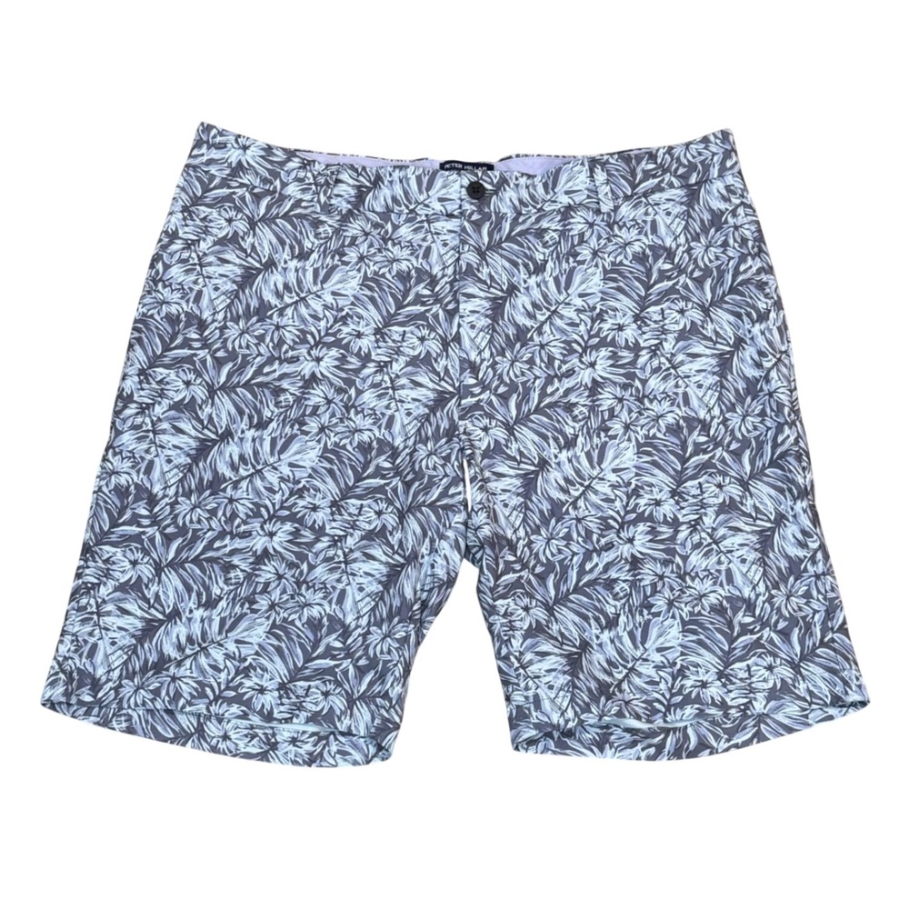 Peter Millar Crown Crafted Mens 36 Blue Tropical Leaf Galaxy Surge Golf Shorts